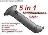 Neumático Calibre Kescom 5-in-1 medidor de la presión de las ruedas de emergencia Martillo brújula LED-linterna neumáticos perfil calímetro analógico