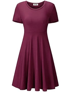 KorMei Damen Kurzarm Rundhals Stretch Skaterkleid Sommerkleid Fattern Basic A-Line Kleider