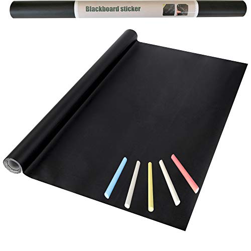 Eachgoo Negra Papel Pizarra Adhesivo, Vinilo Pizarra Cocina para Escribir y Borrar (Incluye 5 tizas),44.5X 210 cm