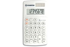 Osama, Big Display - Calculatrice de Poche à 8 Chiffres Soft Touch - Calculatrice College, Lycee et Bureau avec Recharge Solaire - Calculette Idéal comme Fourniture et Accessoire Bureau, Blanc