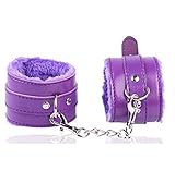 Adjustable PU Leather Handcuffs Soft Plush Metal Wrist Ankle Cuffs Bracelets for Adult Games (Ankle Cuffs, Purple)