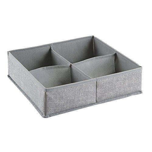 mDesign Stoffbox für Schrank oder Schublade, 4 Fächer – die ideale Aufbewahrungsbox (Stoff) – flexibel verwendbare Stoffkiste – Farbe: grau - 3