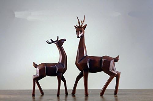ALILEO Modern European elk ornaments creative animal Home Furnishing Decor living room TV cabinet furnishings wedding gift, Wood Grain (large set)