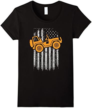 Women's Four By Four Off Road Life With Distressed USA Flag T-shirt Large Black