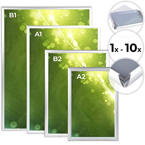 Jago Marco de Aluminio | Formato a Elegir A2 / B2 / A1 / B1, Cubierta Transparente de PVC, Abrefácil, Plateado | Marco Decorativo para Fotos, Ima?enes, Carteles, Pósteres, Cuadros (x1, B1)