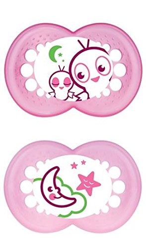 MAM Night Glow in The Dark Soothers Suitable for Travel Case (12 Months and Above Pink)