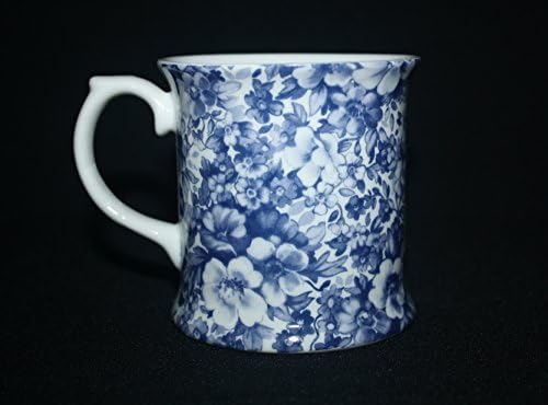 A Quality Fine Bone China Tankard Mug. Blue and White Meadow Chintz. Hand Decorated and Kiln Fired in Staffordshire.
