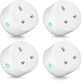 Tichondrius WiFi Smart Plug, 4 Pack 16A Smart Outlet Plug Socket Compatible with Alexa, Mini Socket with Remote Control & Voice Control with Electricity Statistics Timer Function, No Hub Required