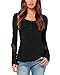 LATH.PIN Women's Casual Embroidery Lace V Neck Slim Tops Long Tee Shirt Blouse Shirt 8073 (Black,M)