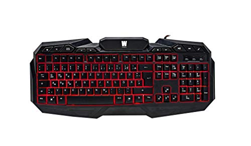 WASDkeys K210 Pro Gaming Tastatur Keyboard (Beleuchtete Tasten, LED Beleuchtung, 3 Farben, Helligkeit Einstellbar), Mit Handballenauflage Und Multimediatasten, USB, QWERTZ Deutsches Layout, schwarz