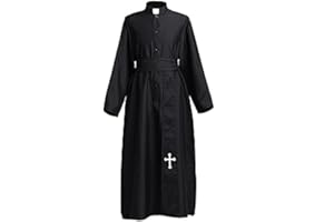 COSDREAMER Clergy Robe Preacher Cassock - Albornoz para hombre, Negro,