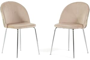 SIEDITI FUORI E DENTRO Set di 2 sedie poltroncine Sara imbottite in velluto per cucina o sala da pranzo con gambe in metallo (Gambe Argento, Velluto Folia Crema)