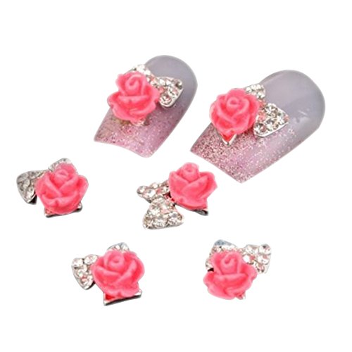 10 PCS Rose Flower Zircon Alloy Bow 3D Nail Art Tips Stickers Decoration Jewelry DIY