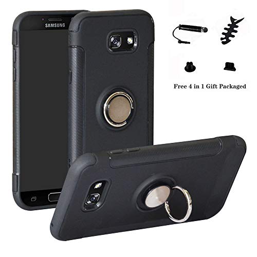 LFDZ Galaxy A7 2017 Case, 360 Degree Rotating [Ring Holder Kickstand] Flexible Soft TPU Silicone Hybrid Cover for Samsung Galaxy A7 2017 Smartphone(Not fit Galaxy A7 2015 /A3 2016),Black