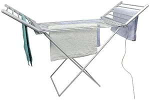 Highlands Electric Heated Clothes Dryer Folding Energy-Efficient Indoor Airer Wet Laundry Drying Horse Rack, Silver