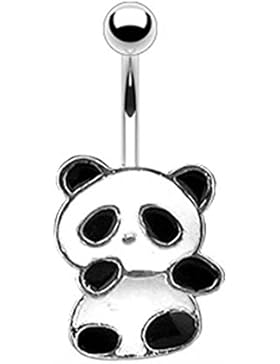 Paula & Fritz Bauchnabelpiercing aus Edelstahl Chirurgenstahl 316L Panda Bär aus Emaille