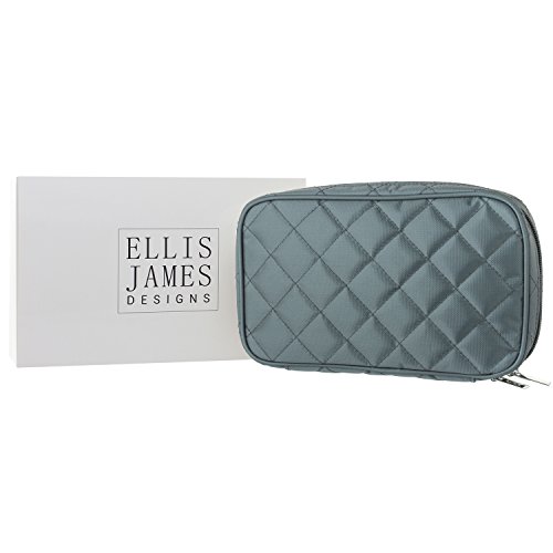 Preisvergleich Produktbild Ellis James Designs Schmucktasche für Reisen - Gestepptes Schmucketui - Weich gepolsterte Schmuckaufbewahrung - In Grau