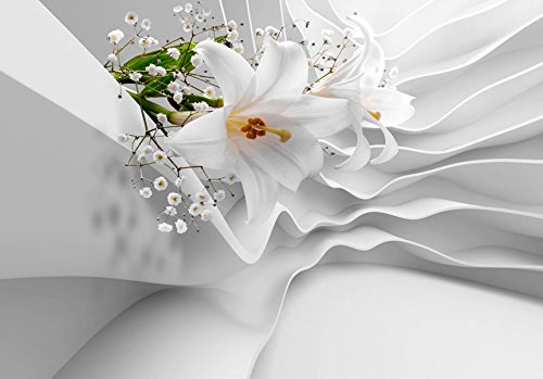 FOTOTAPETE 350×245 cm – VLIES TAPETE PREMIUM – PROFI QUALITÄT – Top moderne Wanddeko – Wandbilder XXL – Riesen Wandbild – Top Design Tapete – Neue exklusive Edition mit noch besser Druckauflösung – Deutsches Premium Vlies – Blumen Abstrakt weiß Lilien b-C-0144-a-a - 3
