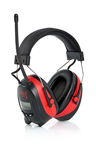 SKS 1180 Digital mit Radio FM/AM Kapselgehörschutz, Kopfhörer + MP3 Anschluss, rot / schwarz, + Batterien und Audiokabel für MP3 - 5