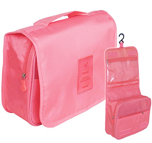 SMING Sac de Lavage Suspendu Pliable Multifonction avec Hook Kit de Maquillage cosmétique Kit de Voyage Organiseur(Rose)