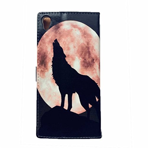 Sony Xperia E5 Hülle Handytasche, MUTOUREN 2 in 1 Zubehör für Sony Xperia E5 Slim PU Tasche Klapp Flip Folding Magnetisch PU Leder Flip Cover Tasche mit Kartensteckplatz Brieftasche Hinterschale Kartenschlitz + Metall Stift Stylus – Wolf - 3