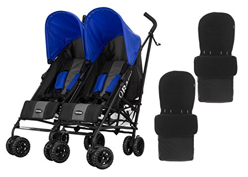 Obaby Apollo Twin Stroller with Black Footmuffs (Blue/Black/Grey)