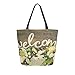 Produktbild Willkommensschild auf Holzbrett mit Blume Tragbare Große Doppelseitige Canvas Tragetaschen Handtasche Schulter Wiederverwendbare Einkaufstaschen Duffel Geldbörse Frauen Männer Lebensmittelgeschäft