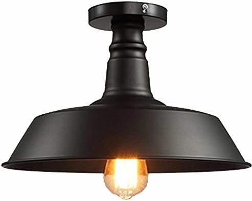 OOFAY Lights Retro Simple Round Loft Iron Metal E27 Ceiling Lights Black White Indoor Decoration Baking Varnish Creative Living Room Bedroom Corridor Cafe Hallway Stairway Ceiling Lights,Black,L