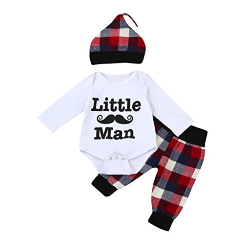 Familizo 3 Pièces Combi-Short d'impression de Lettre de Fille de Bébé Garçon + Pantalons + Tenues de Chapeau, pour Votre Bébé Mignon (Noir, 0-6Mois)