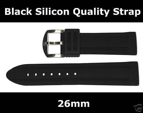 Quality ZRC 26mm Black Heavy Duty Silicon Watch Strap