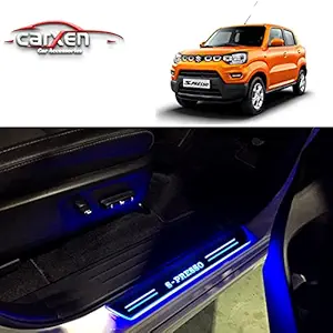 CARXEN Car Door Foot Step Led Sill/Scuff Plate With Mirror Finish for MARUTI S-PRESSO (Set of 4Pcs, Blue)