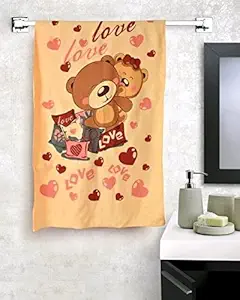 Outlay Home Supersoft Towel/Bath Towel / 100% Cotton Washcloth for Newborn/Babies/Kids Towel in Cartoon Print, 60x120 cm - 1 Piece, Peach