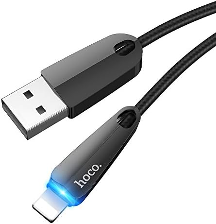 Lightning Cable,iphone Charger Cable 1.2M/4FT,Smart Auto Disconnect Charge Cable with LED Light , Nylon Braided Lightning to USB Cable for iPhone X/iPhone 8/7/7 Plus/6/6 Plus/6s/6s Plus/5s/iPad mini (1.2m, black)