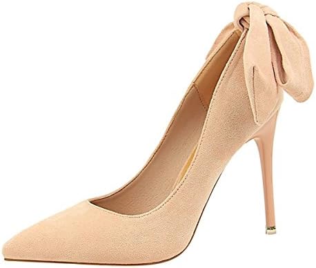 DIMAOL Women's Shoes Leatherette Spring Fall Comfort Heels Stiletto Heel Pointed Toe Bowknot For Party &amp; Evening Dress Khaki Camel Pink Green Red,Pink,US5/EU35/UK3/CN34