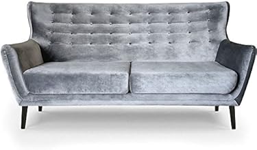 Menzzo l43V3 Contemporain Depalma Canap&eacute; Scandinave 3 Places Bois/Velours Argent 90 x 197 x 105 cm