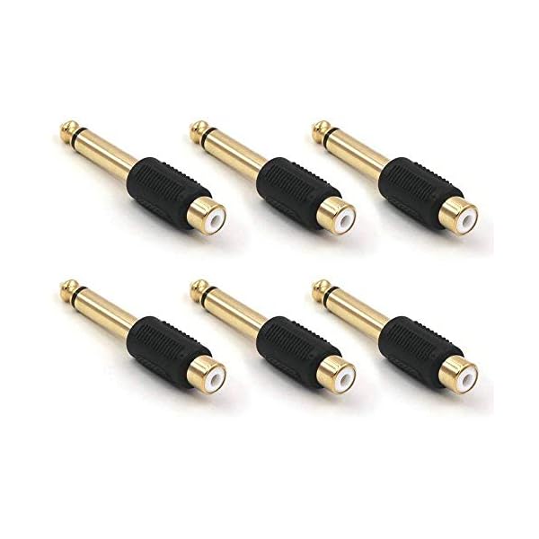 VCE 6 Stück Audio Adapter 6,35mm Klinke Stecker auf Cinch Buchse Adapter Kupplung Mono 6,35mm Klinke auf Chinch Adapter Vergoldete