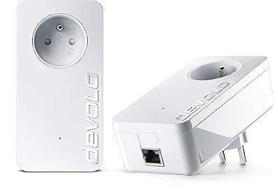 Devolo dLAN 1200+, Prise Réseau CPL (1200 Mbit/s avec Prise Gigogne, 1x Adaptateur, 1x Port Fast Ethernet, Prise Electrique Intégrée, Boiters CPL, Courant Porteur) - Kit de Démarrage, Blanc