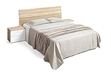 Habitdesign 016073W - Cabezal de cama de matrimonio y 2 mesitas con 2 cajones, color Nature y Blanco Brillo, dimensiones 256 x 99 cm de altura
