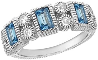 Judith Ripka Estate Band with 3 Vertical Baguettes - Blue Topaz - Size M