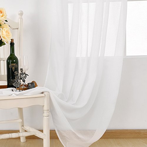 Deconovo Vorhang Transparent Gardinen Wohnzimmer Voile Vorhang Ösenvorhang 245×140 cm Weiß 2er set - 6