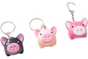 ANNIUP Lot de 3 porte-clés lumineux et sonore en forme de cochon avec lumière LED pour voiture, sac