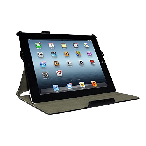 iPad 4 Hülle & iPad 3 Hülle | Smart Cover aufstellbar | Handschlaufe & Stylus-Halterung Luxus Leder für Apple Tablet 9 7 Zoll | Original Adento Marken-Design | Schwarz - 3