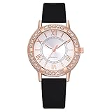 PLOT Armbanduhren Für Frauen | Hot Sale Modisch Damen Uhren Mit Strass | Damen Uhren Lederarmband | Damen Quarzuhr | Geschenke Für Frauen | Damen Uhren Billig | Quarzwerk Uhr (Schwarz)