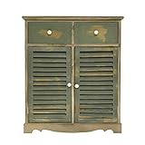 SPEZIFIKATIONEN: Gesamtmaße: h 73 cm x l 62 cm x p 32 cm - Holzschubladenmaße: h 12 cm x l 26,5 cm x p 27,5 cm -Türmaße: h 48,5 cm x l 26,5 cm - Stofffarbe: Braun Shabby, Schubladenfarbe: Dunkelgrün - Cod. RE4341