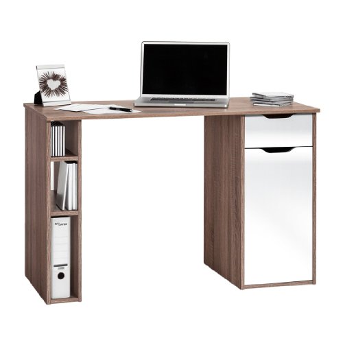 Schreibtisch Bürotisch Arbeitstisch Workstation Eiche Trüffel Weiss Hochglanz
