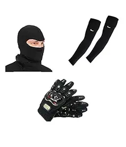 Aadishwar Creations Men's Black Fingerless Bike Riding Arm Sleeves and Balaclava or and Pro Biker Hand Gloves