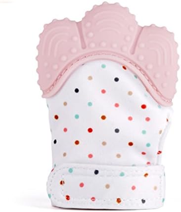 Gumrun Baby Teething Toys Baby Teething Mittens Glove Baby Teething Mitten Soothing Pain Relief Age 3-12 Months (Pink)