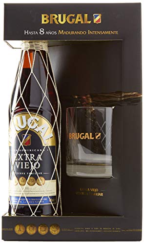 Estuche Brugal Extra viejo y Vaso. Ron Dominicano - 700 ml