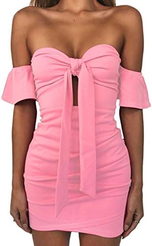 Summer Women with Chest Pad Solid Color Bodycon Mini Dresses Party Cocktail Evening Holiday Short Sleeves Bandages Bandeau Dress