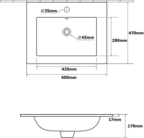 VILSTEIN© Keramik Einbau-Waschbecken Einsatz-Waschbecken Waschtisch Becken Handwaschbecken 60 cm - 4